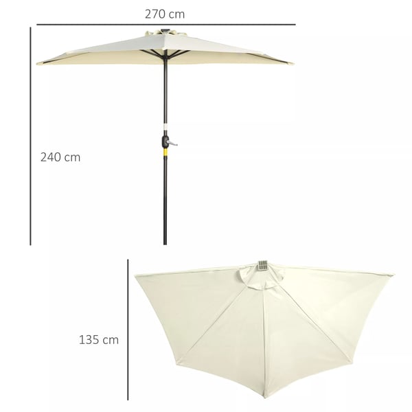 Outsunny halvskærm parasol, beige, metal/polyester, m. LED-lys