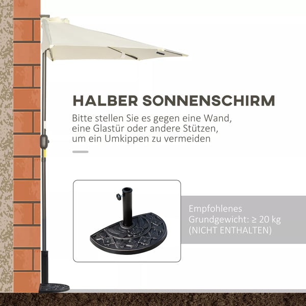 Outsunny halvskærm parasol, beige, metal/polyester, m. LED-lys