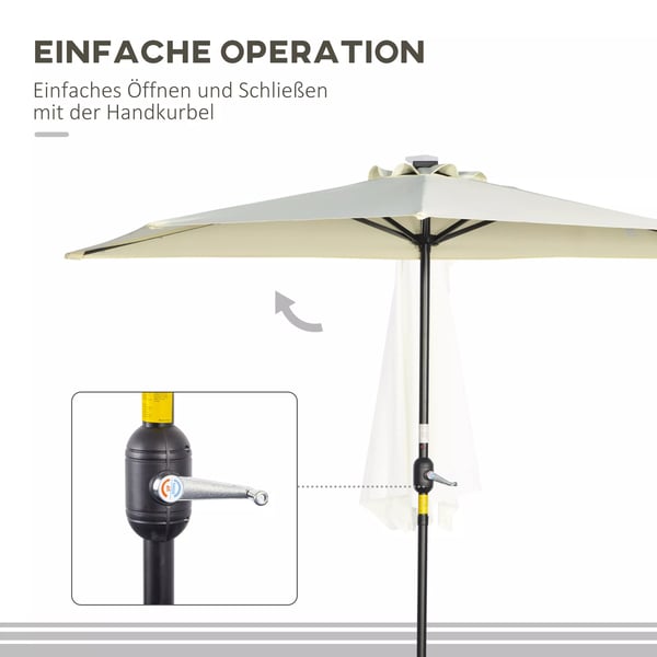 Outsunny halvskærm parasol, beige, metal/polyester, m. LED-lys