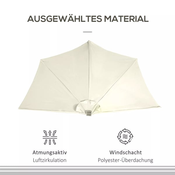 Outsunny halvskærm parasol, beige, metal/polyester, m. LED-lys