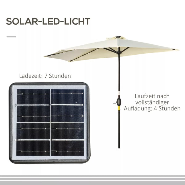 Outsunny halvskærm parasol, beige, metal/polyester, m. LED-lys