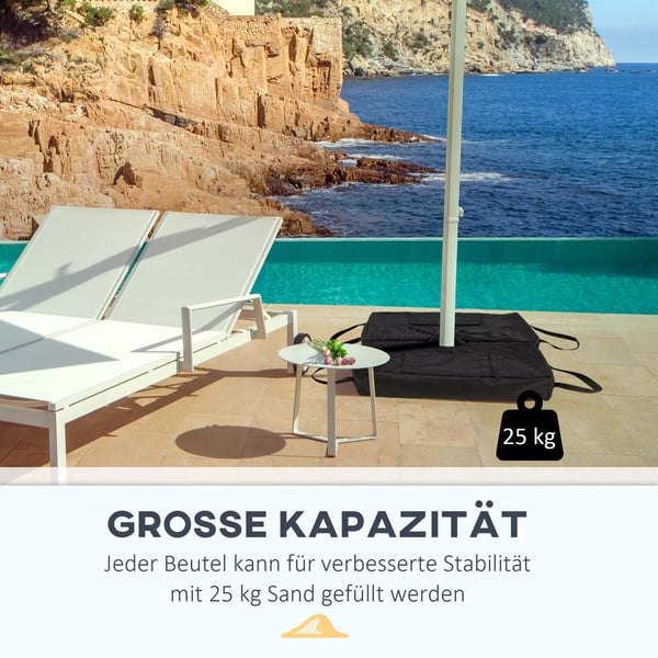 Outsunny parasolfod sandsæk til markedsparasol, 2x fyldbare poser 50 kg, inkl. skovl, sort
