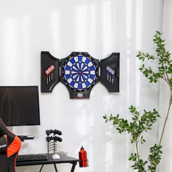 Elektronisk Darttavla med 6 dartpilar, reservspetsar, LCD-display, 31 spel, 285 program, upp till 8 spelare, svart/röd
