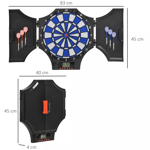 Elektronisk Darttavla med 6 dartpilar, reservspetsar, LCD-display, 31 spel, 285 program, upp till 8 spelare, svart/röd