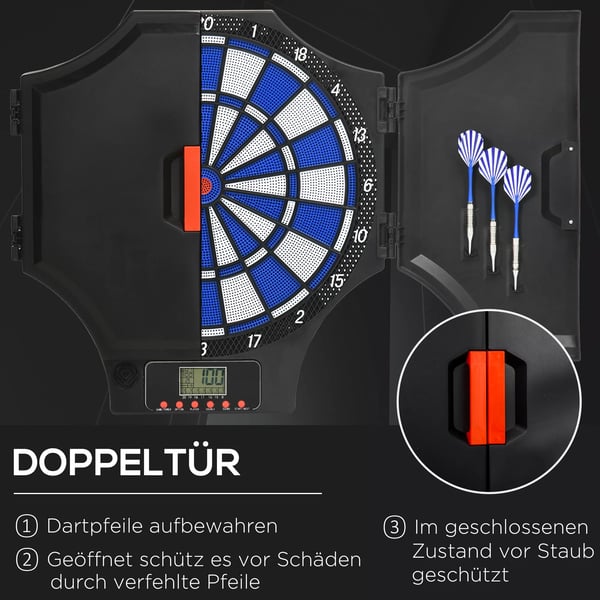 Elektronisk Darttavla med 6 dartpilar, reservspetsar, LCD-display, 31 spel, 285 program, upp till 8 spelare, svart/röd