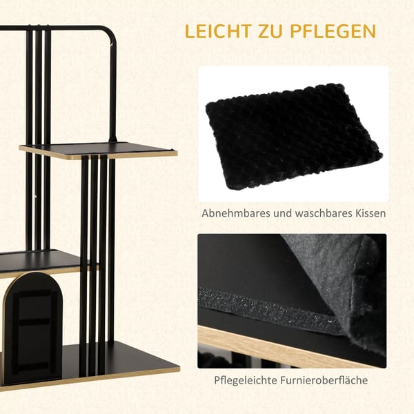 PawHut Kradsetræ 128cm Stål SIsal Sort Kattelegetøj med Pude og Platforme
