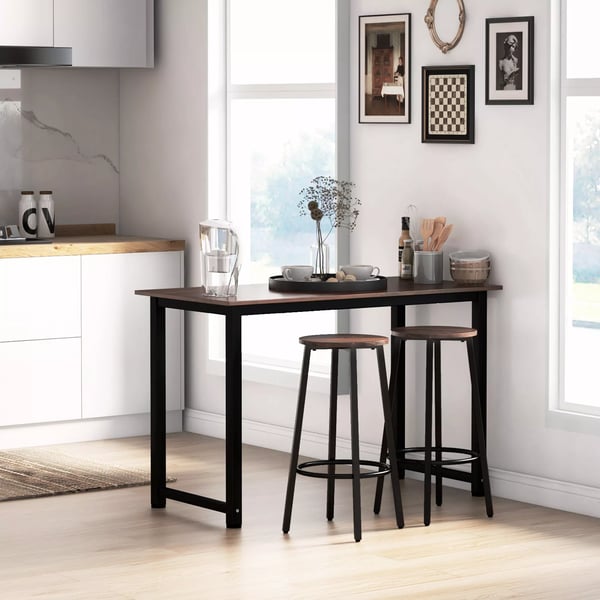 HOMCOM 2'er Barstole - Rustikbrun/Sort, Stl & Spnplade, Industriel Stil Barstol med Fodsttte, Kkkenstol
