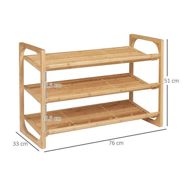 HOMCOM Bambu Kenkäteline, 3 Tasoa, 9 Paria Kenkiä Järjestäjä, Luonnonväri 76x33x51cm