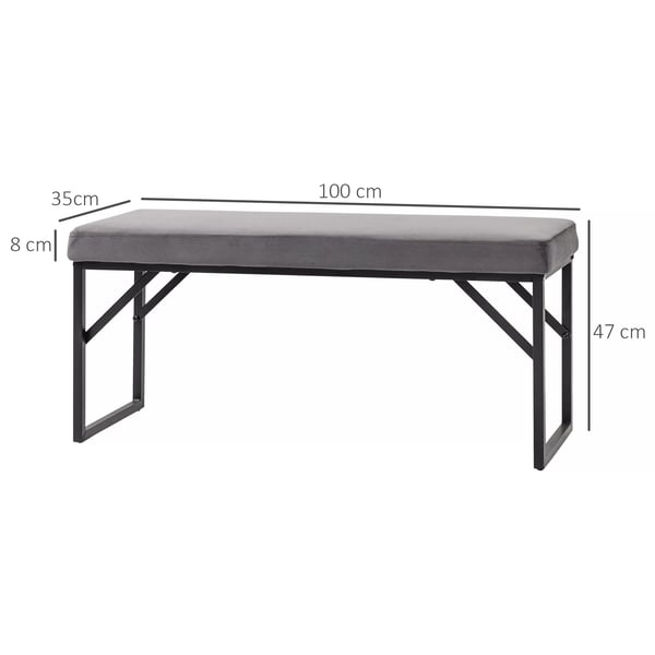 HOMCOM Sittbänk Sammet Mörkgrå - 100x35x47cm