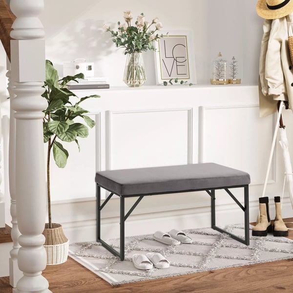 HOMCOM Sittbänk Sammet Mörkgrå - 100x35x47cm