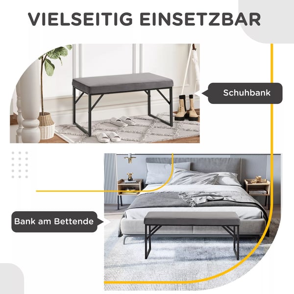 HOMCOM Sittbänk Sammet Mörkgrå - 100x35x47cm