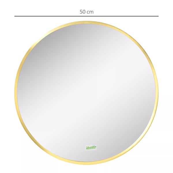 kleankin Vægspejl med LED - Rundt Spejl Ø50 cm Guld Aluminium Glas, Hukommelsesfunktion, IP44