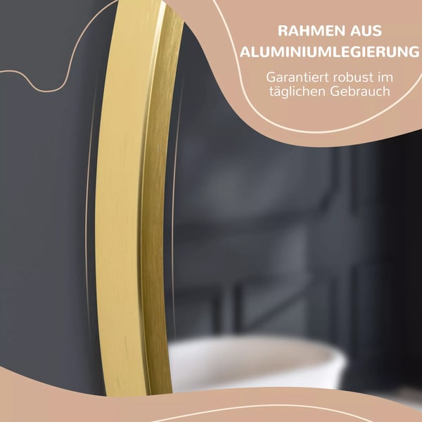 kleankin Vægspejl med LED - Rundt Spejl Ø50 cm Guld Aluminium Glas, Hukommelsesfunktion, IP44
