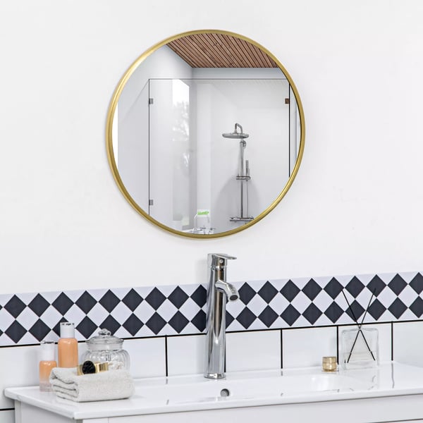 kleankin Vægspejl med LED - Rundt Spejl Ø50 cm Guld Aluminium Glas, Hukommelsesfunktion, IP44