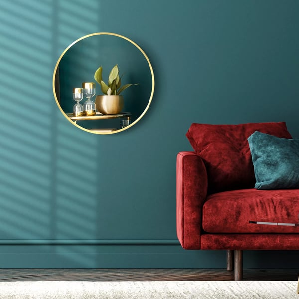 kleankin Vægspejl med LED - Rundt Spejl Ø50 cm Guld Aluminium Glas, Hukommelsesfunktion, IP44