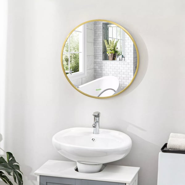 kleankin Vægspejl med LED - Rundt Spejl Ø50 cm Guld Aluminium Glas, Hukommelsesfunktion, IP44