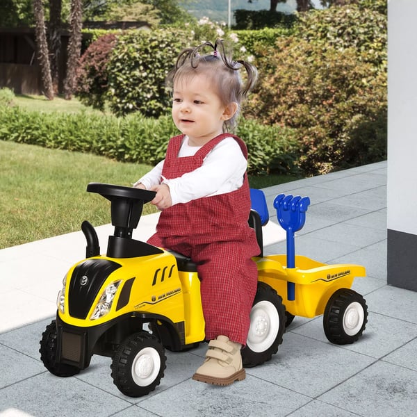 Trampbil Traktor Gul med Vagn - Leksaksbil för barn 12-36 månader, Plast/Metall
