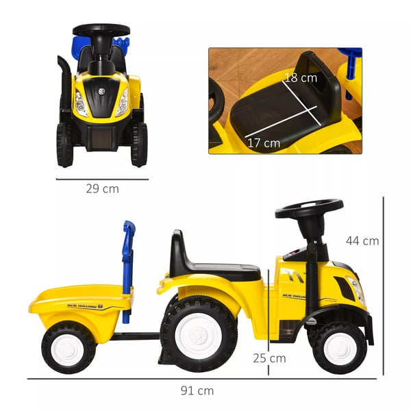 Trampbil Traktor Gul med Vagn - Leksaksbil för barn 12-36 månader, Plast/Metall