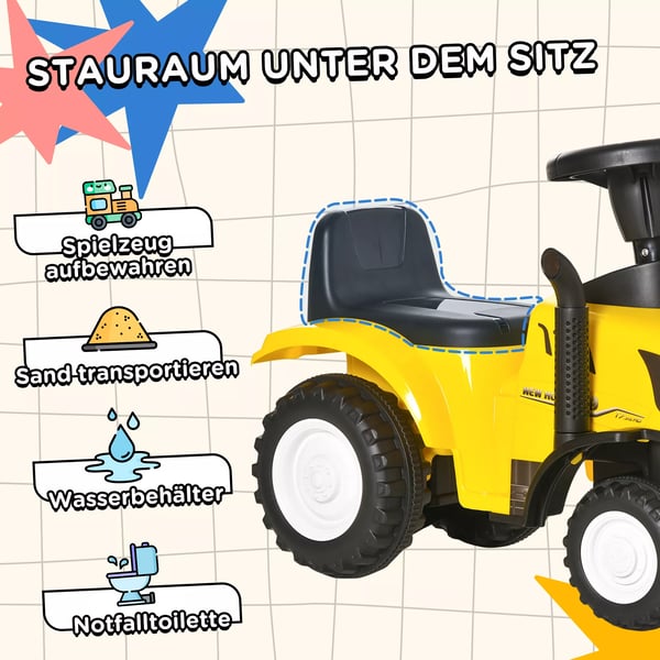 Trampbil Traktor Gul med Vagn - Leksaksbil för barn 12-36 månader, Plast/Metall