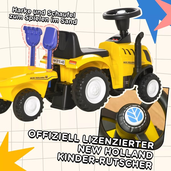 Trampbil Traktor Gul med Vagn - Leksaksbil för barn 12-36 månader, Plast/Metall