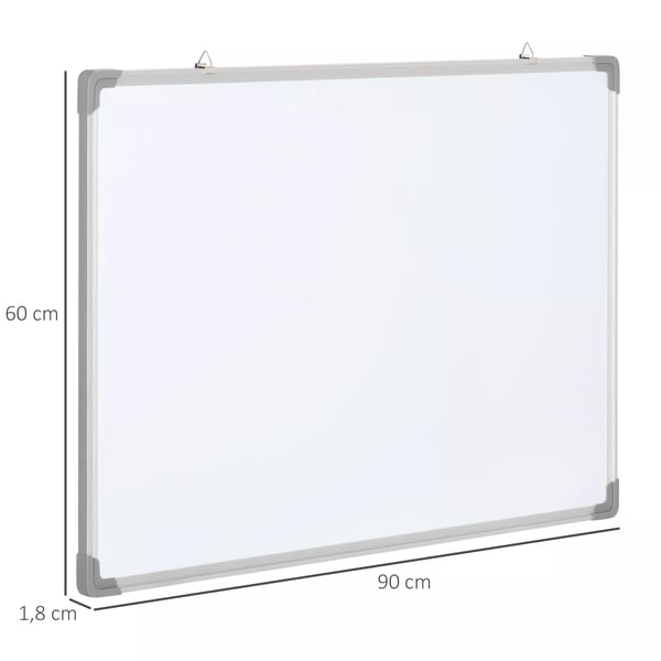 HOMCOM Magnetisk Whiteboard Tavle 90x60cm - Galvaniseret Plade, Aluminiumsramme, Hvid (inkl. tuscher, svamp & magneter)