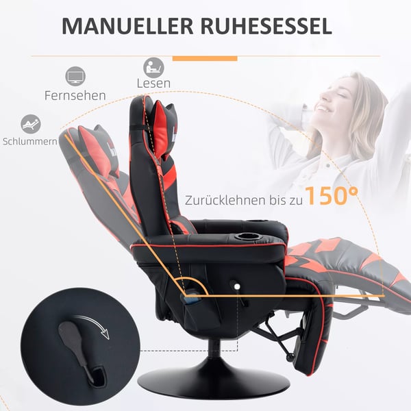 afslapningsstol med massagefunktion Ergonomisk loungestol med høj ryg og pude TV-stol med kopholder hvilestol kunstlæder