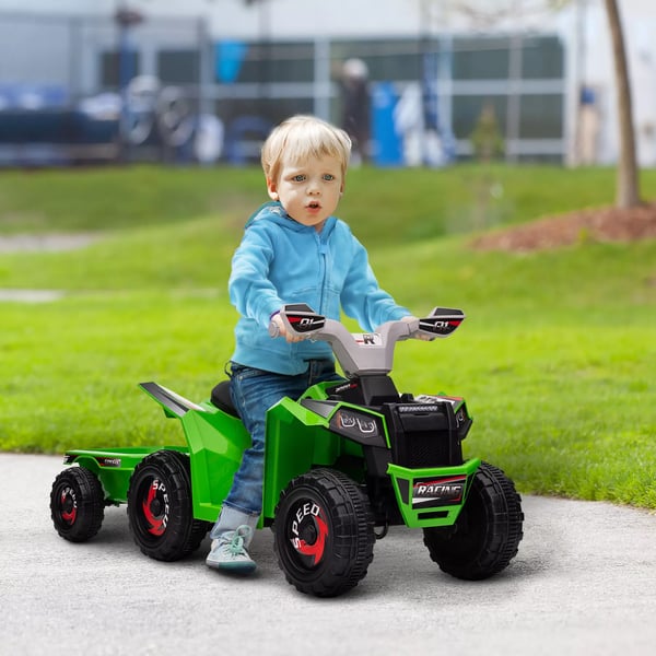 Børne Quad 6V Elbil med Trailer - Grøn/Grå/Sort - til børn 1.5-3 år
