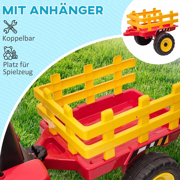 El-traktor Barns elbil med släp, fjärrkontroll, MP3, strålkastare, 3-6 km/h, röd