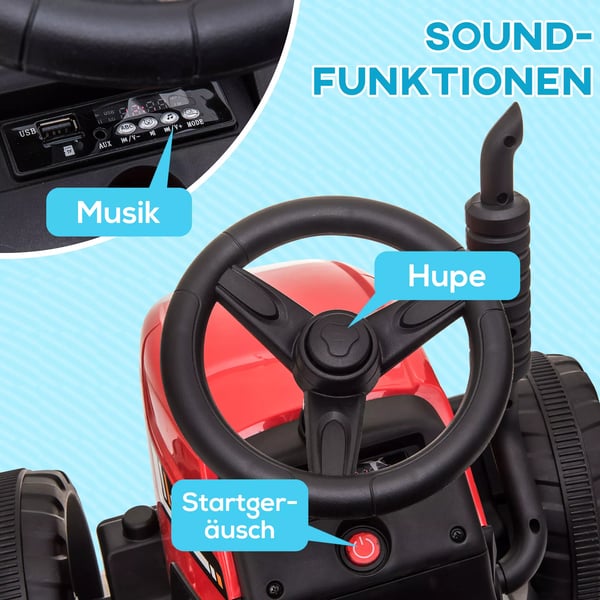 El-traktor Barns elbil med släp, fjärrkontroll, MP3, strålkastare, 3-6 km/h, röd