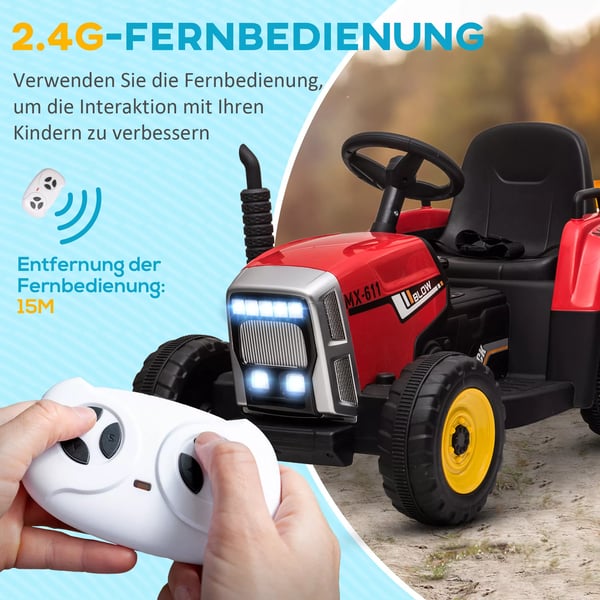El-traktor Barns elbil med släp, fjärrkontroll, MP3, strålkastare, 3-6 km/h, röd