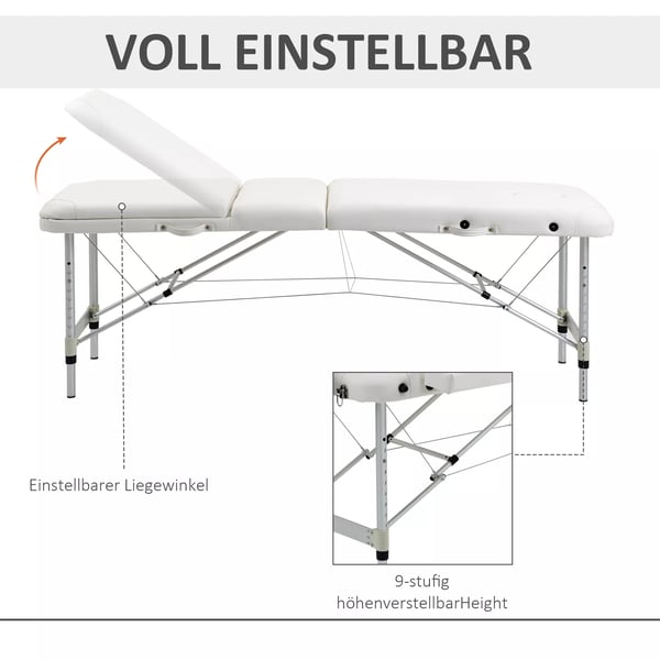HOMCOM foldbar massagebriks, justerbar, m. nakkestøtte, aluminium, skum, plast, hvid