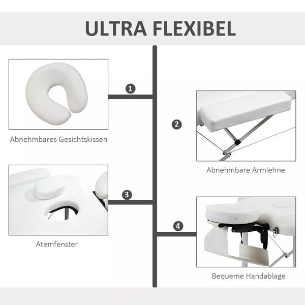 HOMCOM foldbar massagebriks, justerbar, m. nakkestøtte, aluminium, skum, plast, hvid