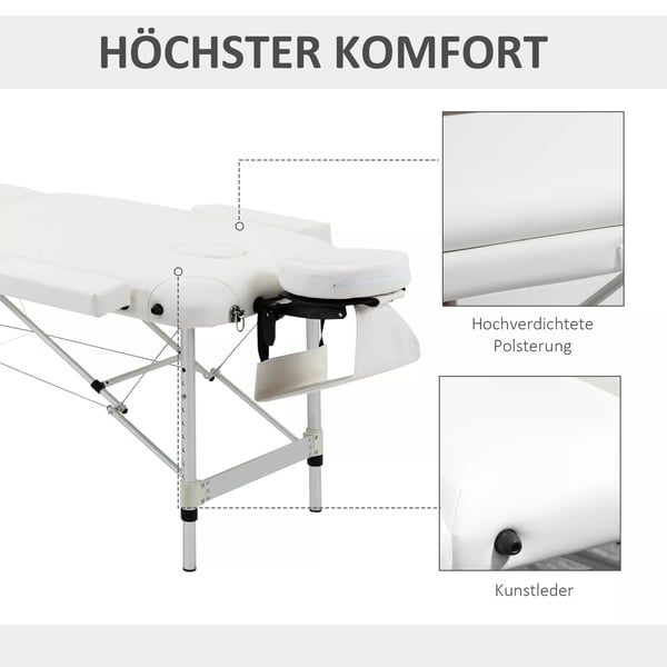 HOMCOM foldbar massagebriks, justerbar, m. nakkestøtte, aluminium, skum, plast, hvid