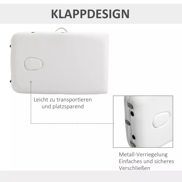 HOMCOM foldbar massagebriks, justerbar, m. nakkestøtte, aluminium, skum, plast, hvid