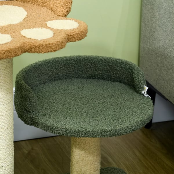 PawHut kradsetræ 52 cm, 2 Niveauer, Legetøjsbold, Sisal, Grøn/Brun/Beige