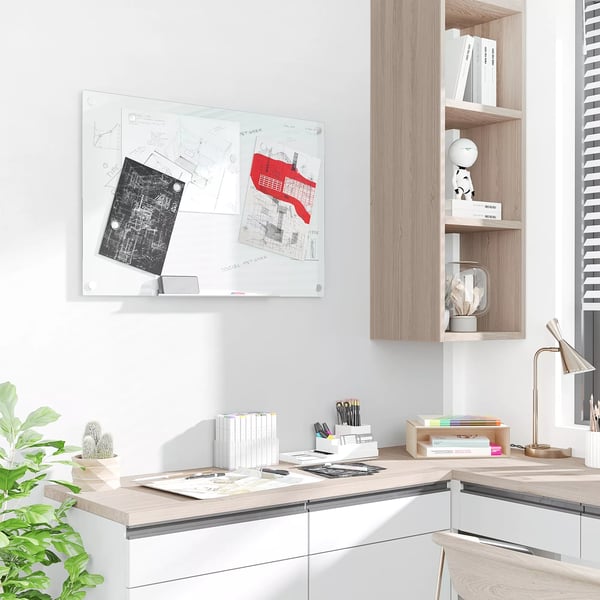 Vinsetto Hvid Glastavle Magnetisk 90x60cm - Glas, Aluminium, Galvaniseret Stål