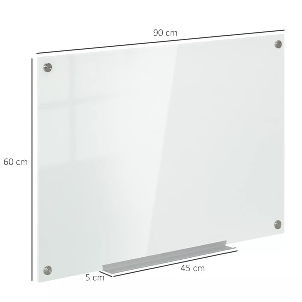 Vinsetto Hvid Glastavle Magnetisk 90x60cm - Glas, Aluminium, Galvaniseret Stål
