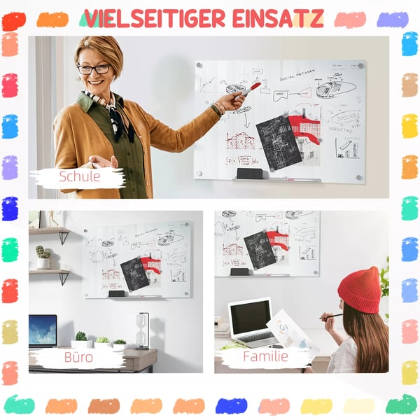 Vinsetto Hvid Glastavle Magnetisk 90x60cm - Glas, Aluminium, Galvaniseret Stål
