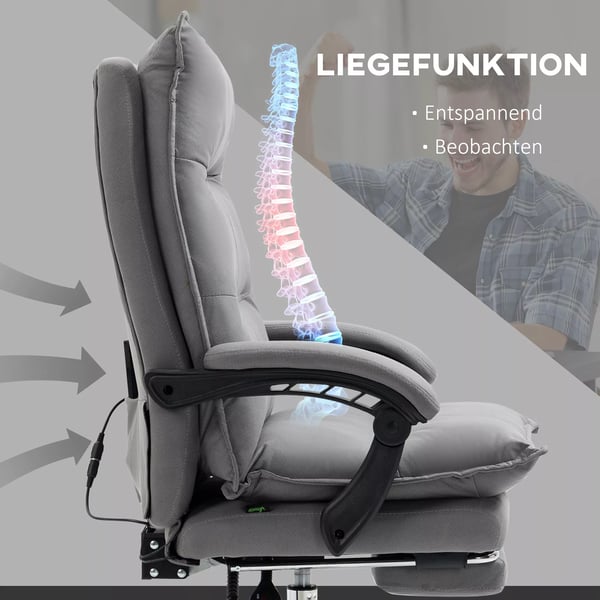 Vinsetto Ergonomisk Kontorstol med Massage og Varme - Mikrofiber, Grå