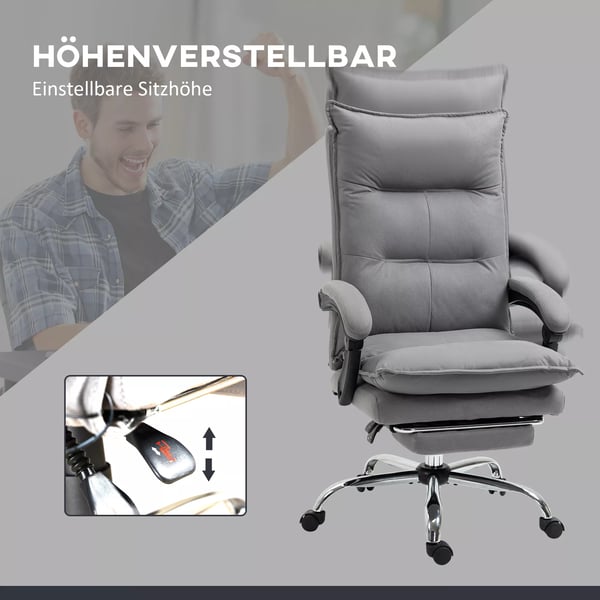 Vinsetto Ergonomisk Kontorstol med Massage og Varme - Mikrofiber, Grå
