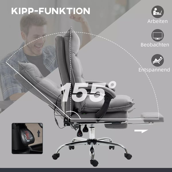 Vinsetto Ergonomisk Kontorstol med Massage og Varme - Mikrofiber, Grå