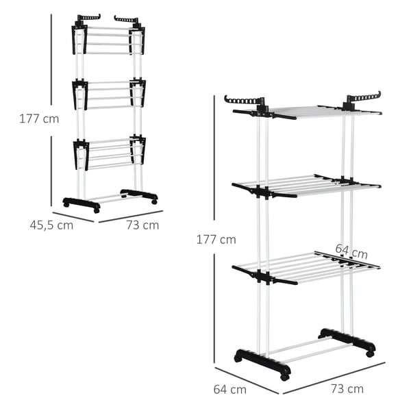 HOMCOM Trrtestativ med hjul, 4 niveauer, sammenklappeligt, Sort, 73x64x177cm