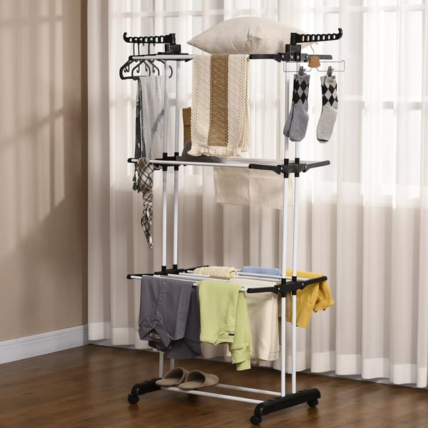 HOMCOM Trrtestativ med hjul, 4 niveauer, sammenklappeligt, Sort, 73x64x177cm