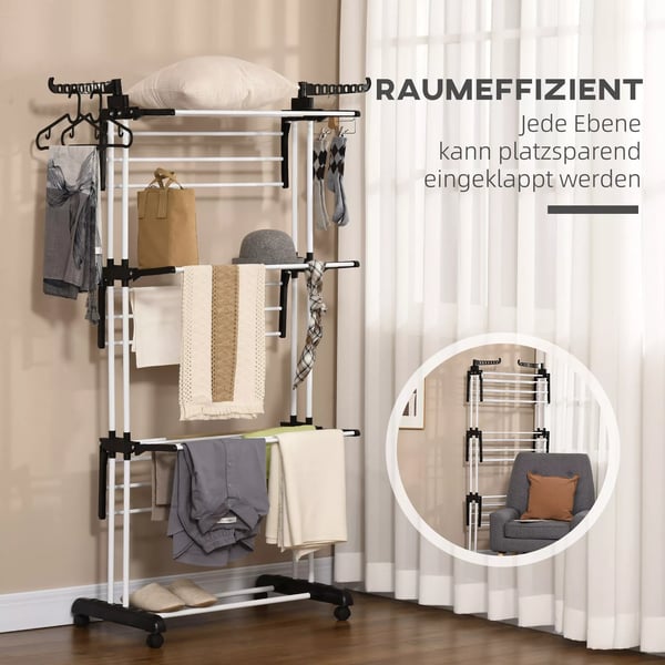 HOMCOM Trrtestativ med hjul, 4 niveauer, sammenklappeligt, Sort, 73x64x177cm