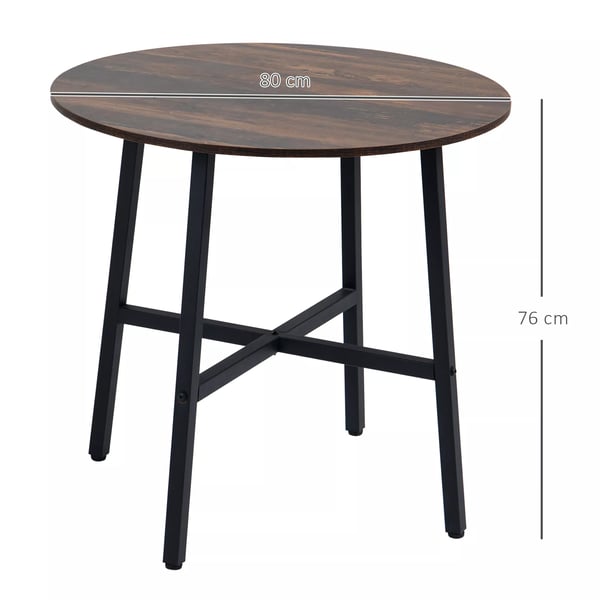 HOMCOM rundt spisebord, køkkenbord i rustik brun og stål, industrielt design, 80 cm