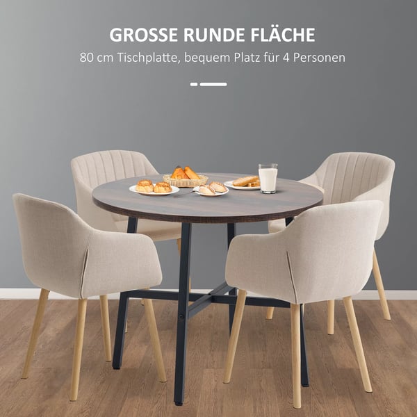 HOMCOM rundt spisebord, køkkenbord i rustik brun og stål, industrielt design, 80 cm