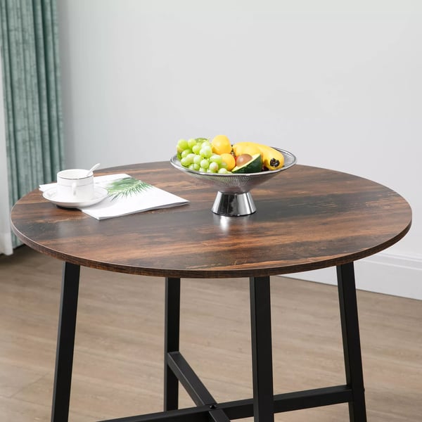 HOMCOM rundt spisebord, køkkenbord i rustik brun og stål, industrielt design, 80 cm