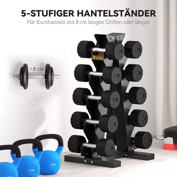SPORTNOW Håndvægtstativ, vægtstativ til 10 håndvægte, håndvægtsstativ med 5 etager, kan bære op til 100 kg