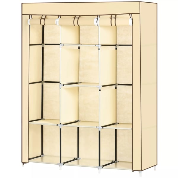 HOMCOM Klapskab med bøjlestænger, 8 hylder, stof, beige, 125x43x162,5cm