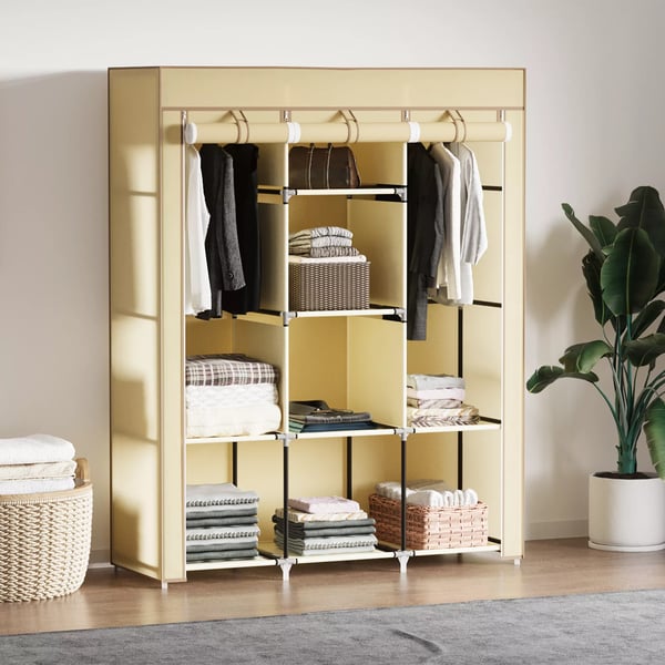 HOMCOM Klapskab med bøjlestænger, 8 hylder, stof, beige, 125x43x162,5cm